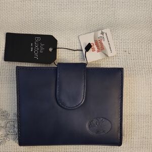 Julia Buxton NWT Navy Leather Wallet With RFID Reader Shield. Double Cardex.